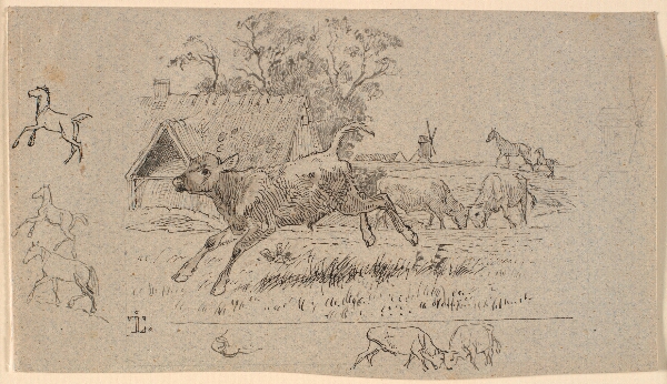 Johan Thomas Lundbye, Hjorden. Illustration til Kaalunds "Fabler for Børn". Se kommentar fra arkkatalog.