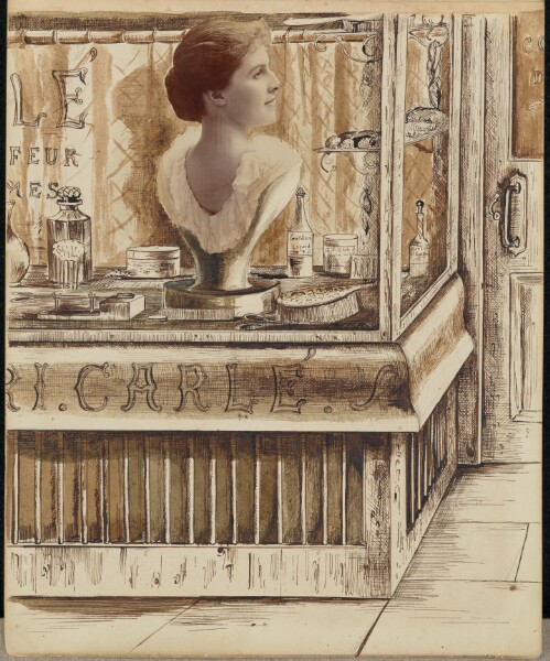 Unknown, [Hair salon window display]