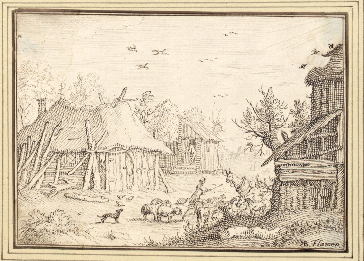 AlbertFlamen, Bauernhütten und Schafherde (III-27)