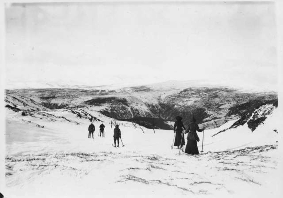 Hermann Christian Neupert, Fra Feforkampen. Oversiktsbilde. Vintermotiv. Skiløpere i fjellet.