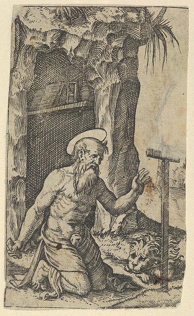 Marcantonio Raimondi, Saint Jerome kneeling before a crucifix, from "Piccoli Santi" (Small Saints)