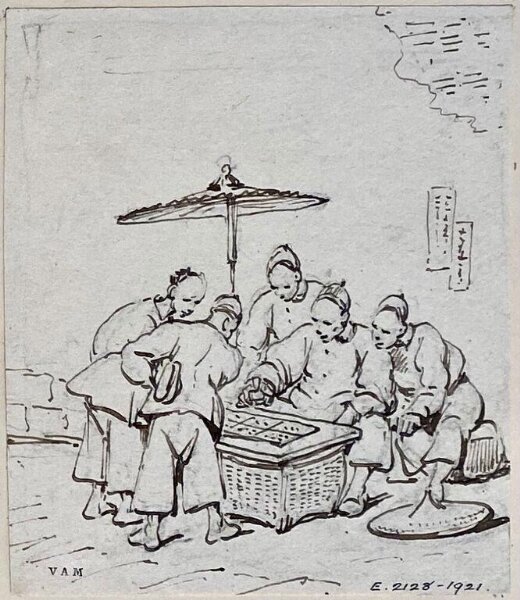 George Chinnery, Drawing, Chinese players beneath a parasol