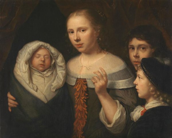 Wallerant Vaillant, Portrait of a Young Woman with Three Children