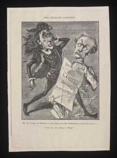 Unknown, Mr. H. Irving -  as Hamlet - to the Ghost of a late Shakespearean actor and caterer: "Go on I'll Follow Thee!