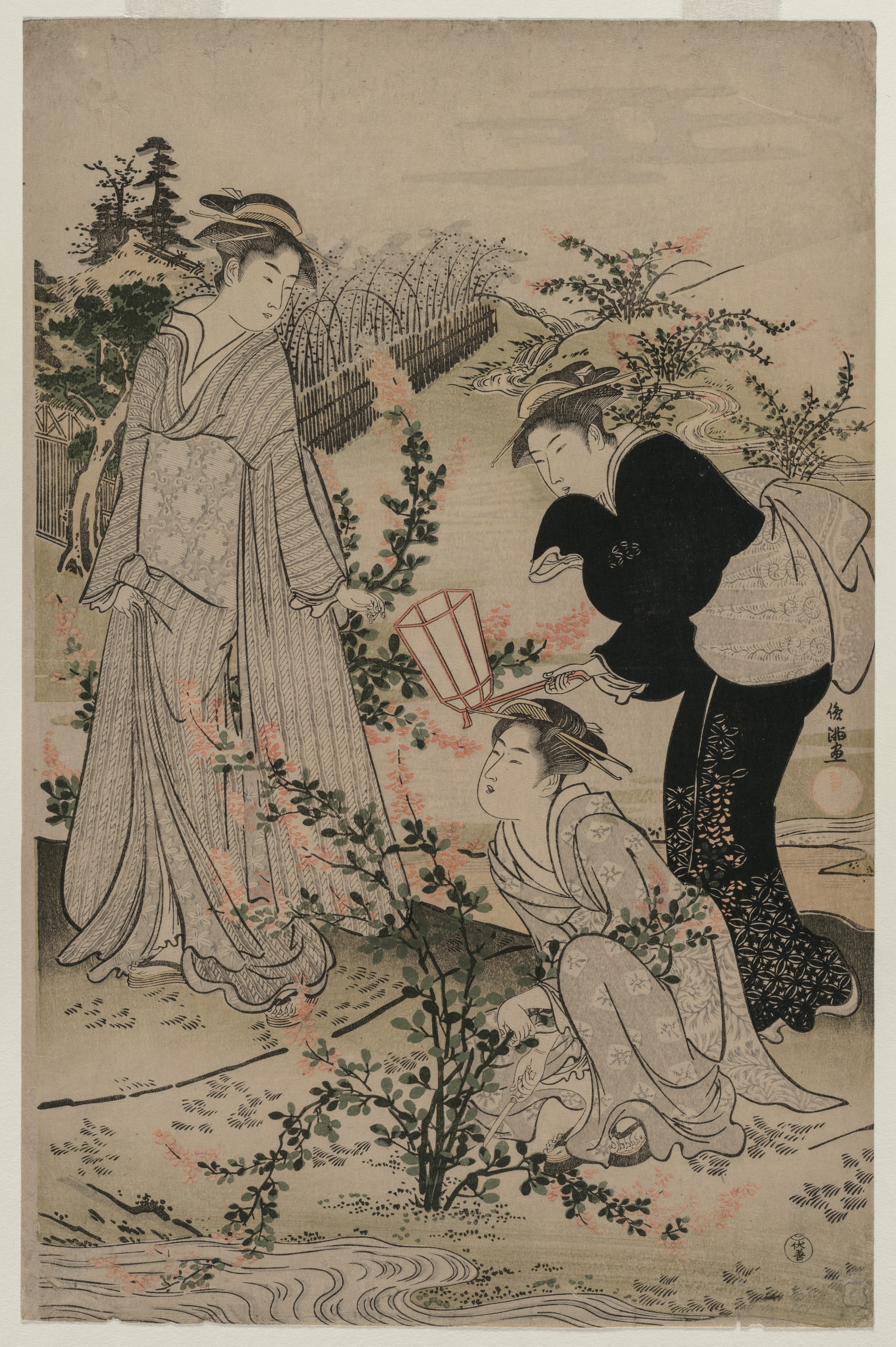 Kubo Shunman, Women Cutting Branches of Bush Clover; The Noji Tama River in Omi Province, from an untitled series of the Six Tama Rivers
