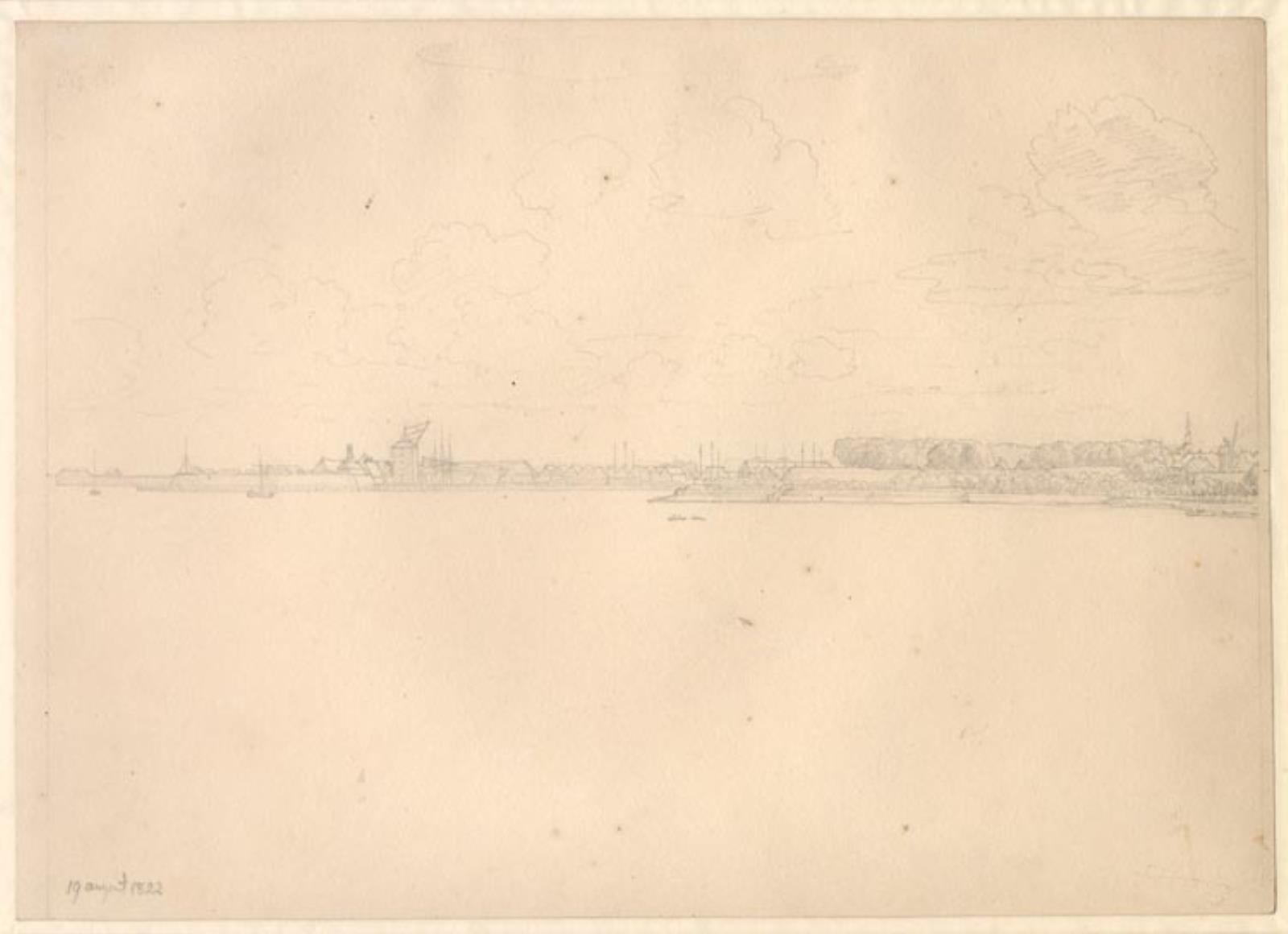 C.W. Eckersberg, Prospekt af flådens leje og Langelinie, set fra Kalkbrænderiet.
