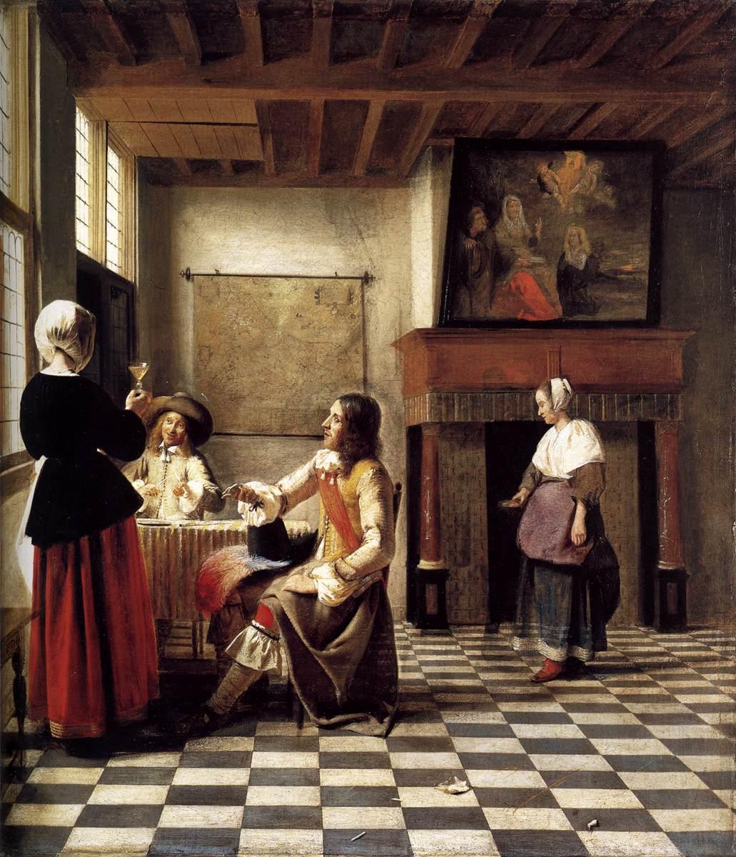 Pieter de Hooch, A Woman Drinking with Two Men
