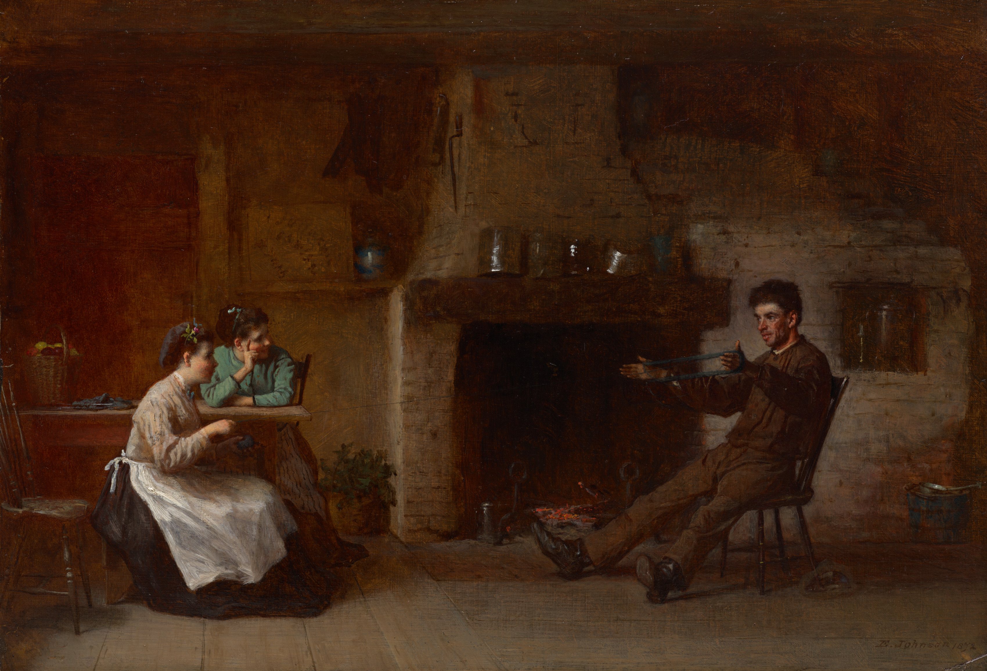 Eastman Johnson, Winding Yarn (Interior of a Nantucket Kitchen)