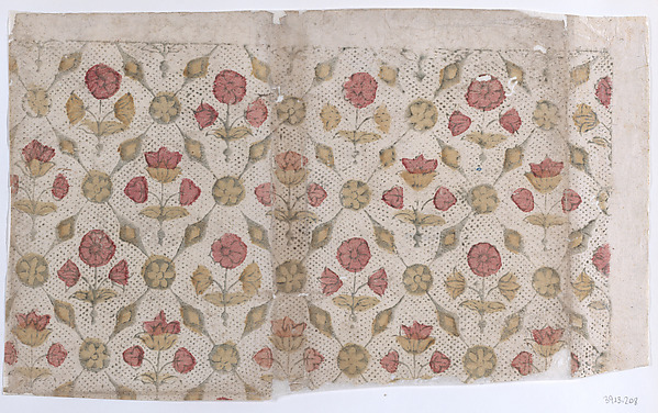 Anonymous, Sheet with overall floral and dot pattern