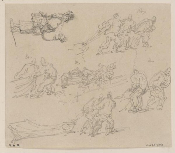 George Chinnery, Boatmen hauling their boats, and a boatwoman and child