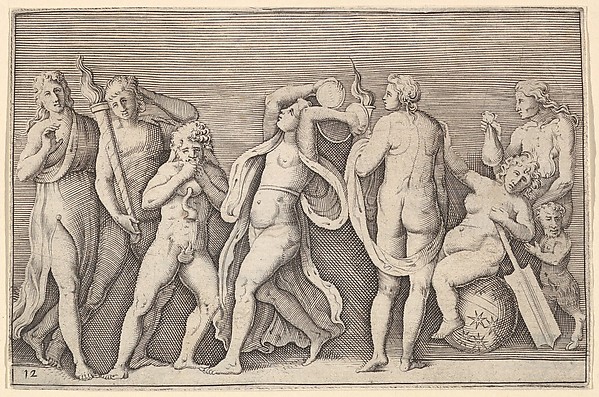 Anonymous, Italian, 16th century, Bacchanale with Eight Figures, from "Ex Antiquis Cameorum et Gemmae Delineata/ Liber Secundus/et ab Enea Vico Parmen Incis"