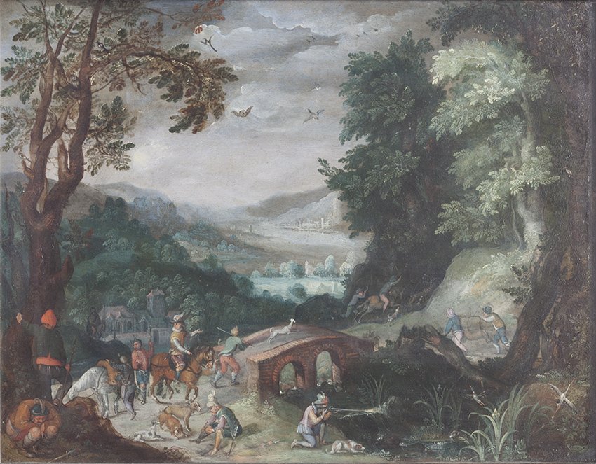 Anton Mirou, Landschaft mit Jägern