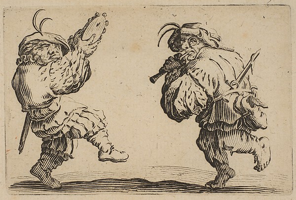 Jacques Callot, Les Danseurs a la Flute et au Tambourin (Two Dancers Playing the Flute and the Tambourine), from "Les Caprices" Series B, The Nancy Set