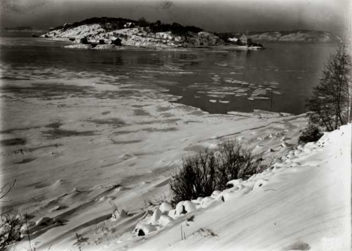 Hermann Christian Neupert, Oslo, Sjursøya 1910. Oversiktsbilde. Sett fra Ljabruveien. Vinterbilde.