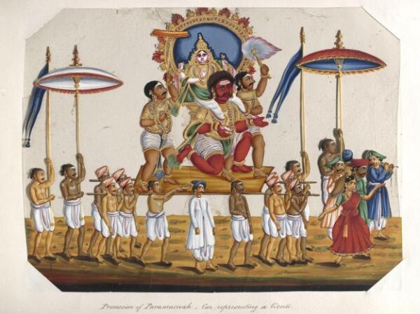 Unknown, One of twenty mica paintings depicting Hindu deities and festival processions with decorated cars.