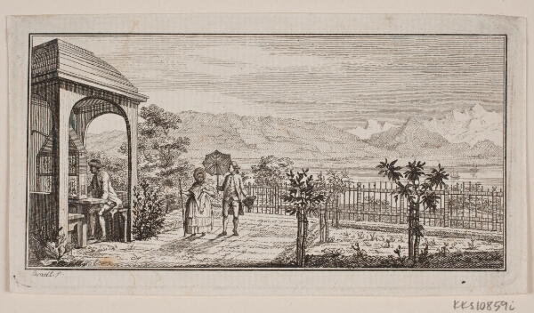 J.F. Clemens, En haveterasse i Genthod med et spadserende par