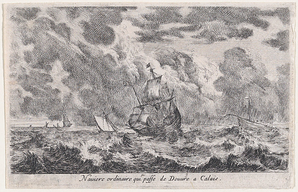 Stefano della Bella, A ship travelling between Dover and Calais, from "Views of seaports" (Vues de ports de mar)