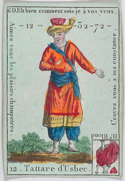 Anonymous, French, 18th century, Tattare d'Usbec from playing cards "Jeu d'Or"