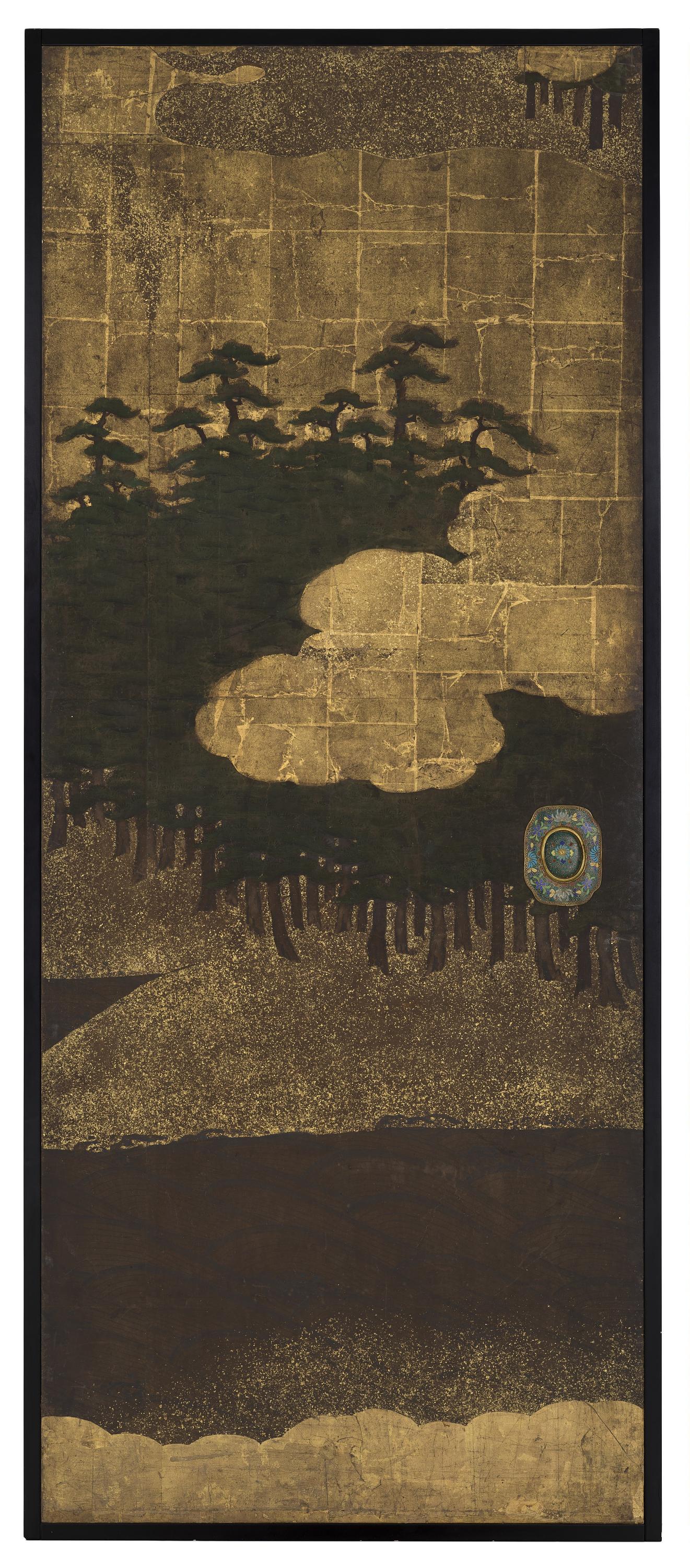 Unknown artist, Pine trees, water and clouds