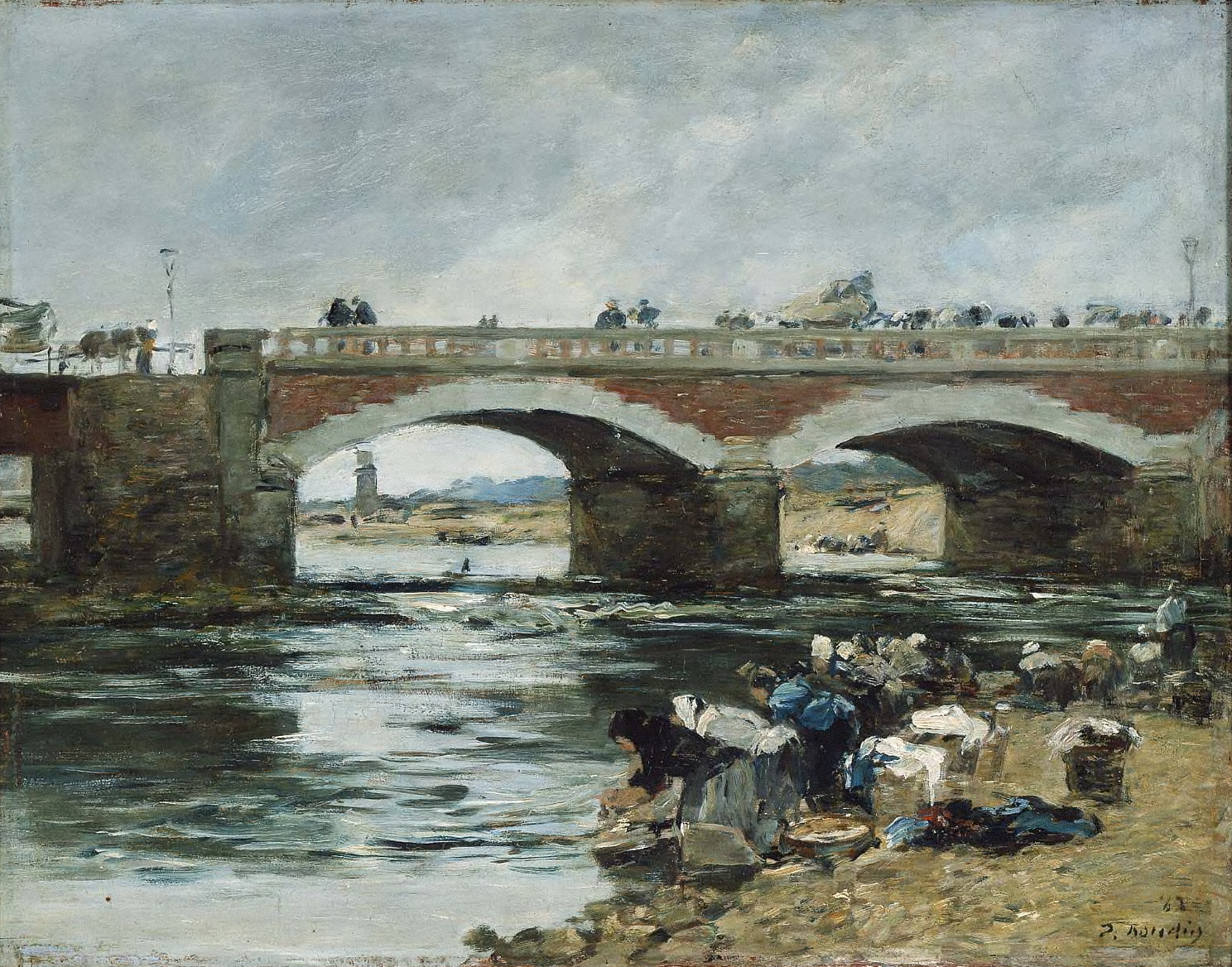 Eugène Louis Boudin, Washerwomen near a Bridge