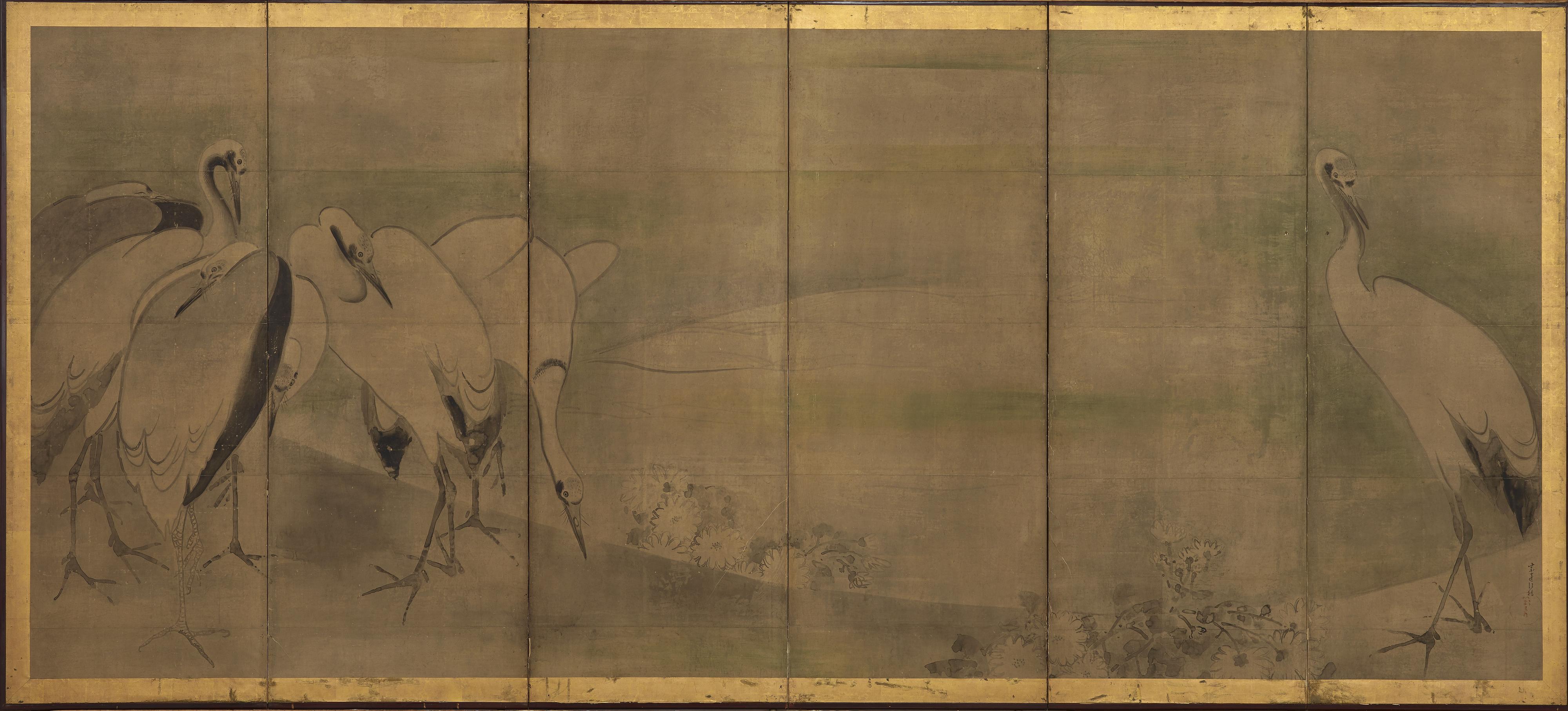 Tawaraya Sotatsu, Cranes and chrysanthemums