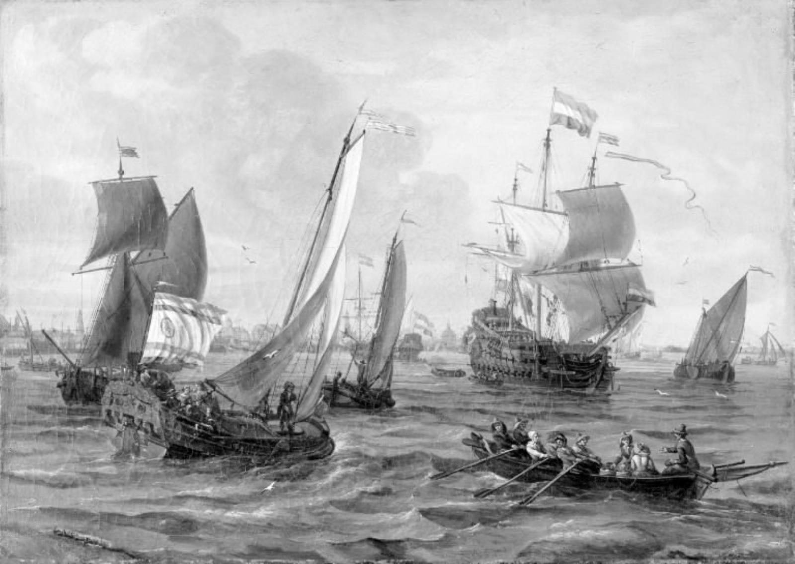 Abraham Storck, Skibe og robåde på havet ud for Amsterdam