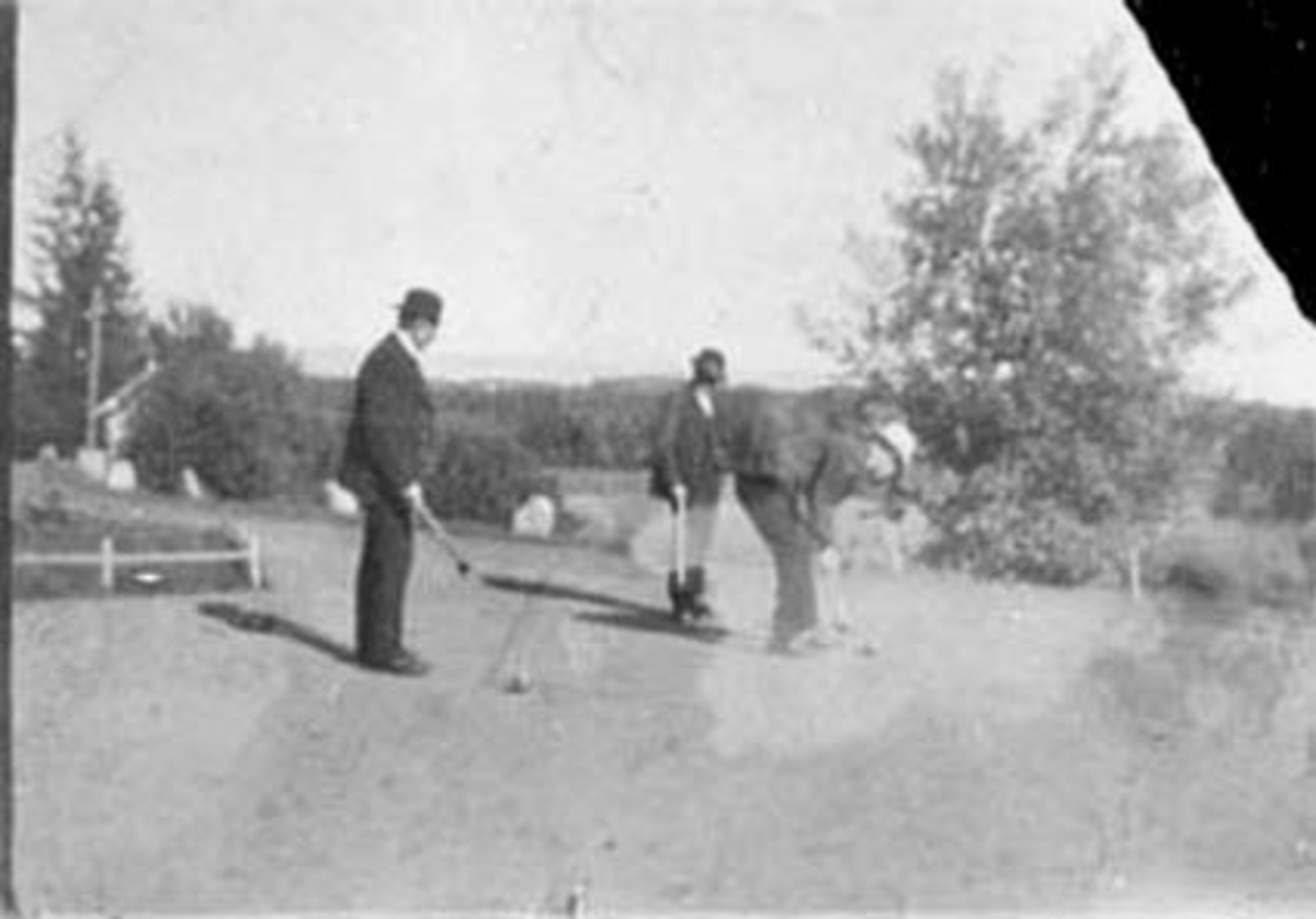 Anno Domkirkeodden, GRUPPE: 3 MENN, BETJENINGEN SANDERUD SYKEHUS SPILLER KROKETT UTENFOR 2. AVDELING, OTTESTAD,