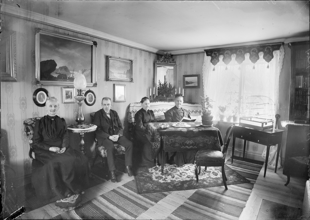 Henri Osti's Fotografiateliér, Tre äldre kvinnor och en man i hemmet, Uppsala 1909