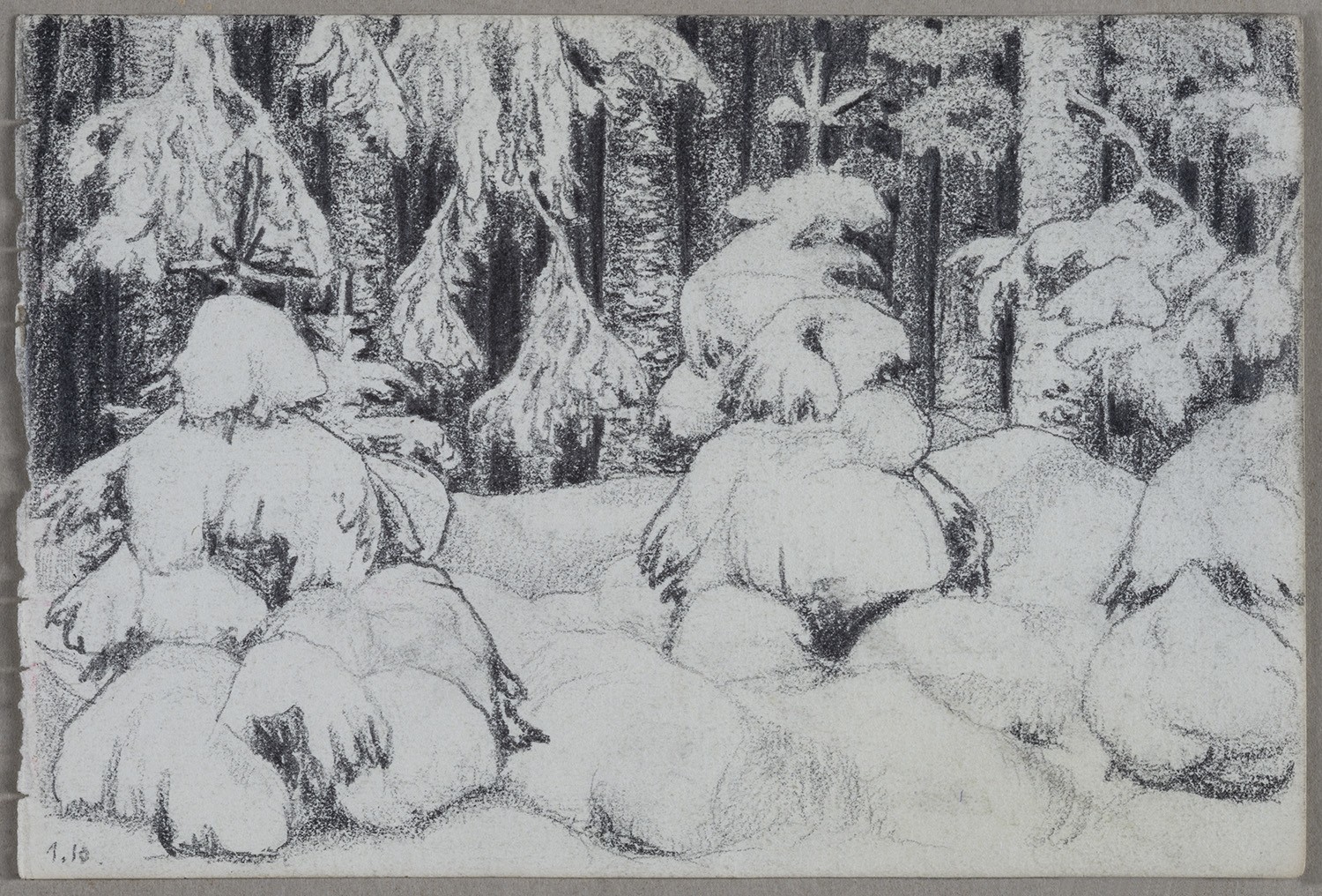 Ernst Morgenstern, Fichten im tiefen Schnee (Skizzenbuch Ernst Morgenstern, Beilage)