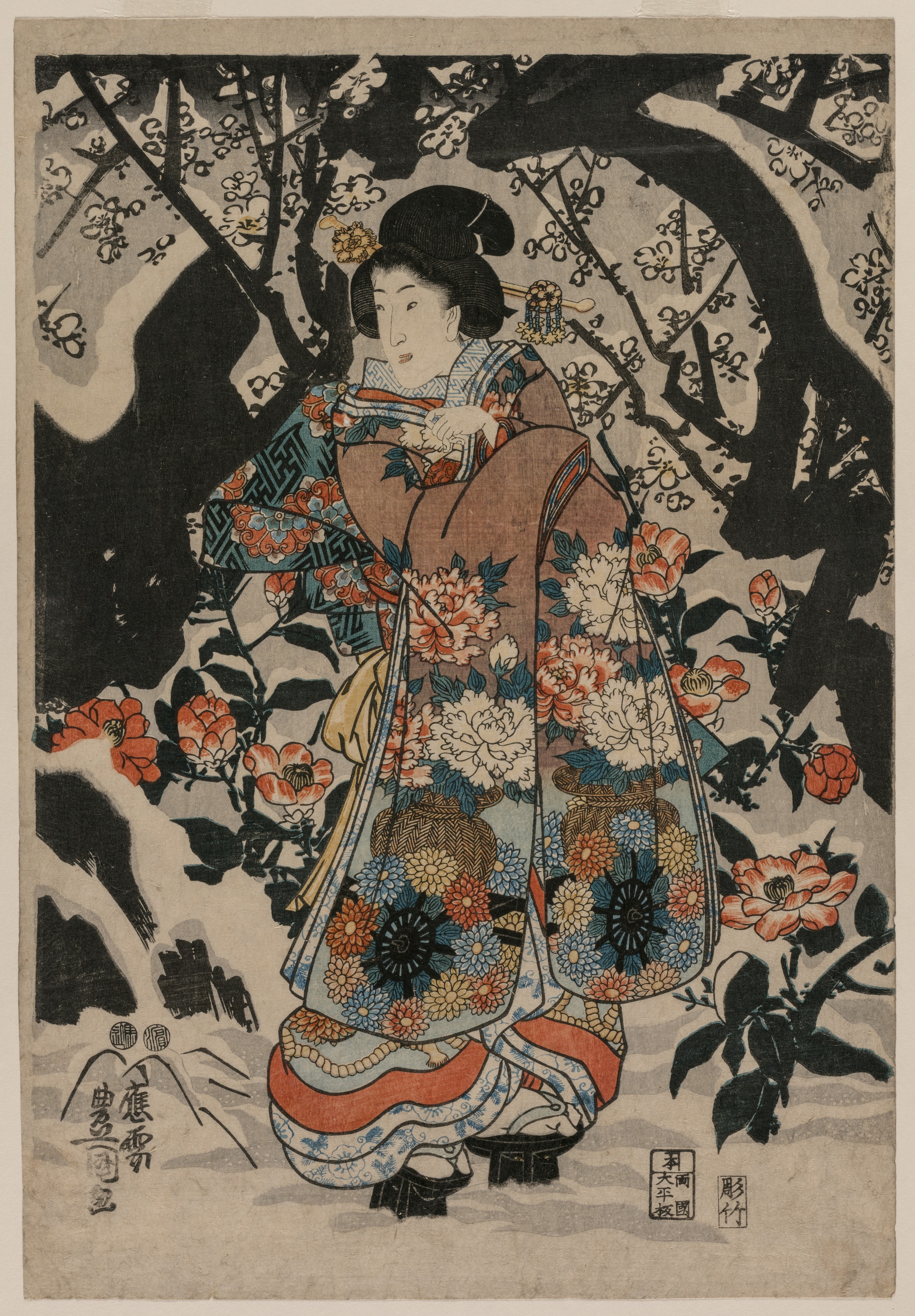 Utagawa Kunisada, Woman Standing Beside a Plum Tree