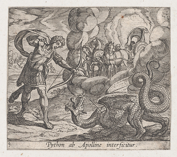 Antonio Tempesta, Plate 9: Apollo Killing Python (Python ab Apolline interficitur), from Ovid's 'Metamorphoses'