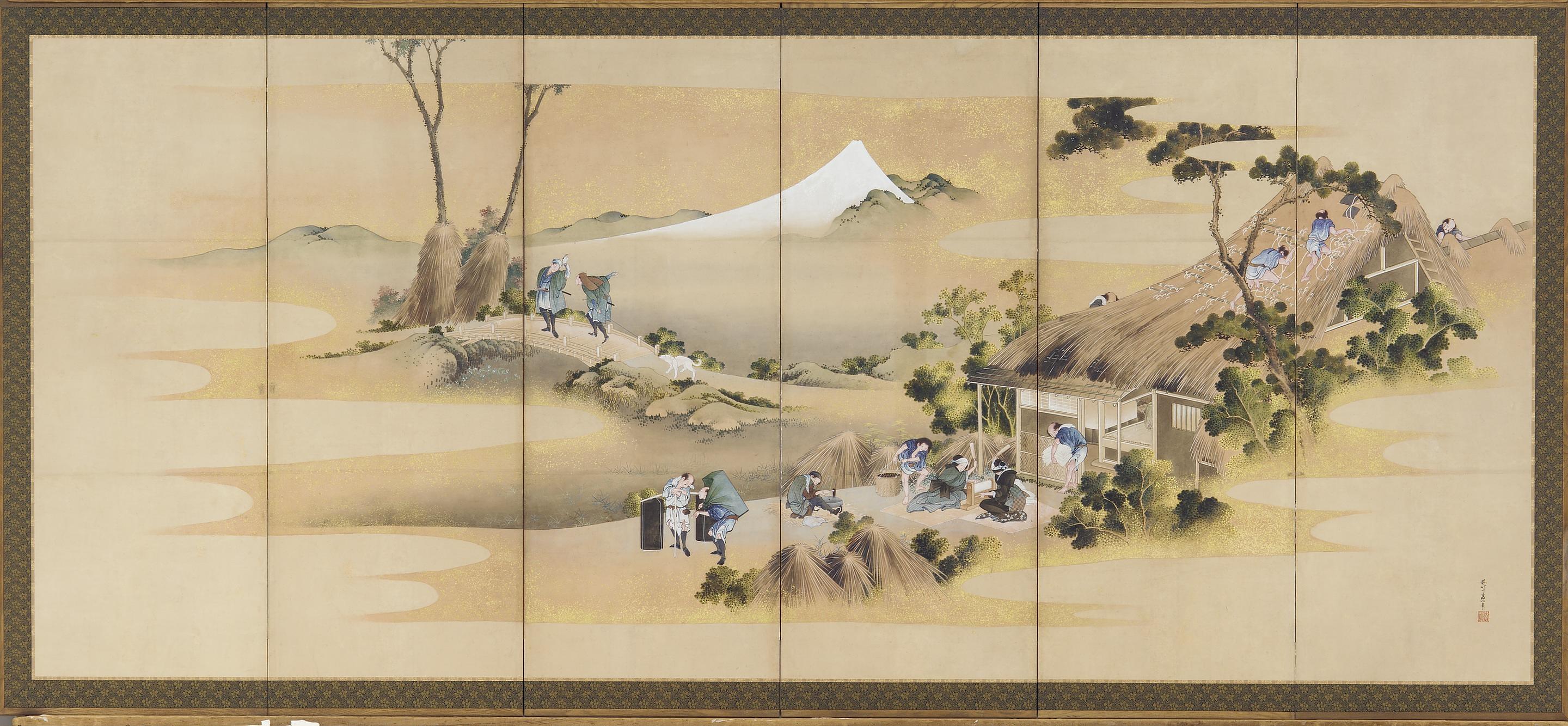 Katsushika Hokusai, Country Scenes and Mount Fuji; one of a pair with F1902.49