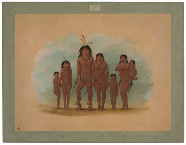 George Catlin, Lengua Chief, His Two Wives, and Four Children
