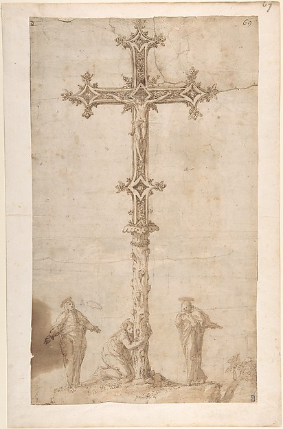 Polidoro da Caravaggio, Design for a Crucifix with the Virgin Mary, Saint Mary Magdalen, and Saint John