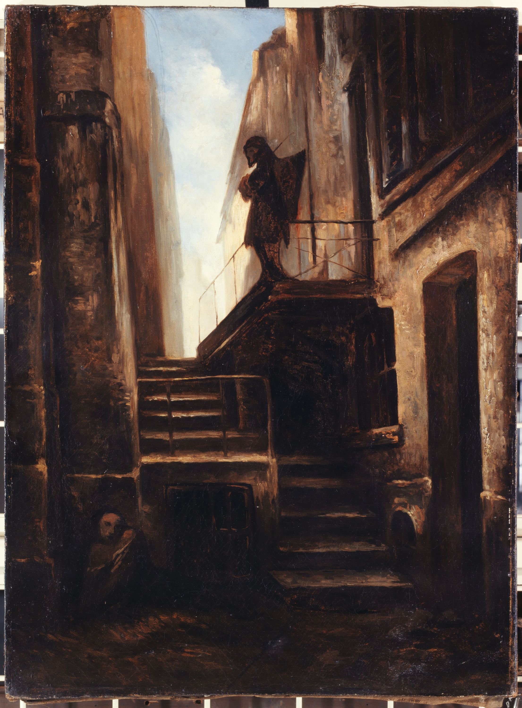 Anonyme, La rue de la Vieille Lanterne, vers 1860, actuelle place du Châtelet, actuel 1er arrondissement.