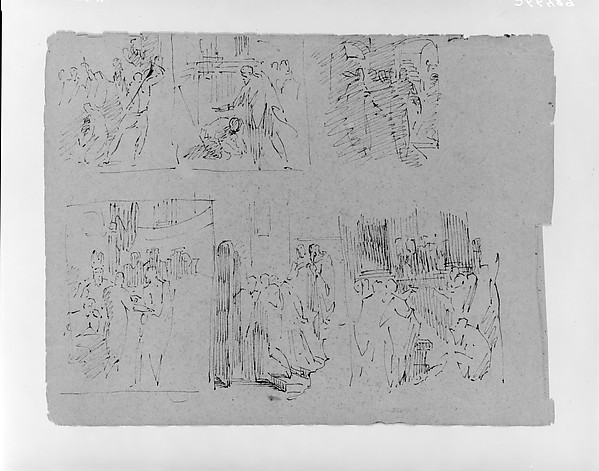 Thomas Sully, Six Figural Compositions, Some Possibly of Life of Christ (E.G.: Scourage at Pillar, Upper Left) (from Sketchbook)