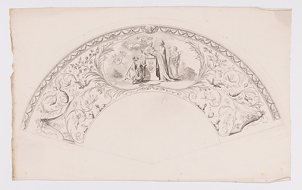 Daniel Nikolaus Chodowiecki, Fan leaf with allegory showing a bust of Friedrich Wilhelm II being crowned by Fame