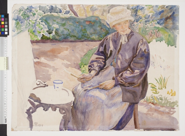 Fritz Syberg, Kunstnerens kone, malerinden Anna Syberg, i smedens have