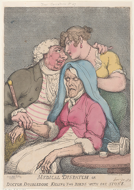 Thomas Rowlandson, Medical Dispatch or Doctor Doubledose Killing Two Birds with One Stone