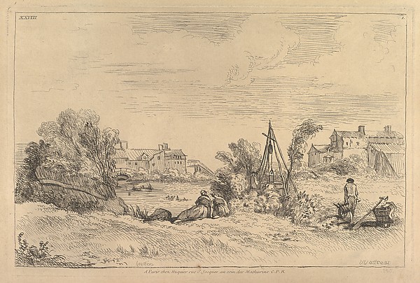 François Boucher, River Bank with Factories in the Background