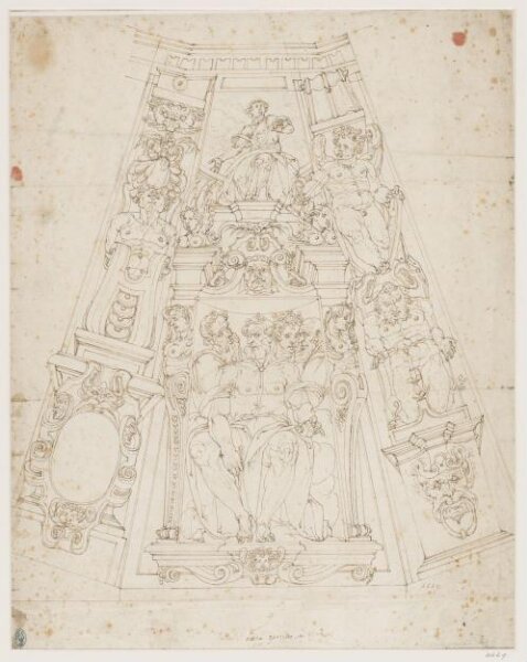 Unknown, Design for interior decoration, showing a segment of a hexagonal or octagonal cupola