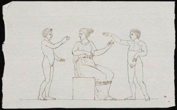 Unknown, Seated female figure with two male attendants