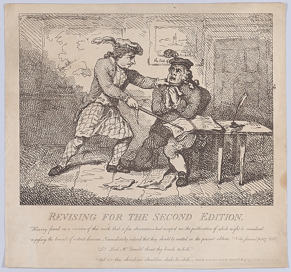 Thomas Rowlandson, Frontispiece, Revising for the Second Edition (Picturesque Beauties of Boswell, Part the Second)