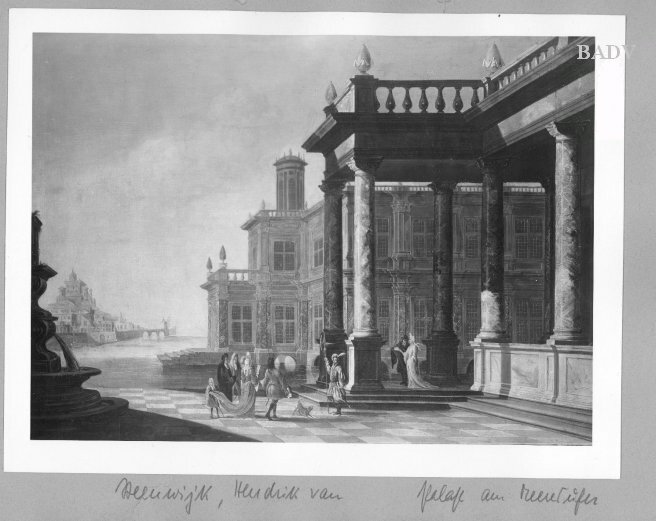 Hendrik van Steenwijk II, House of patrician at the water, with figures