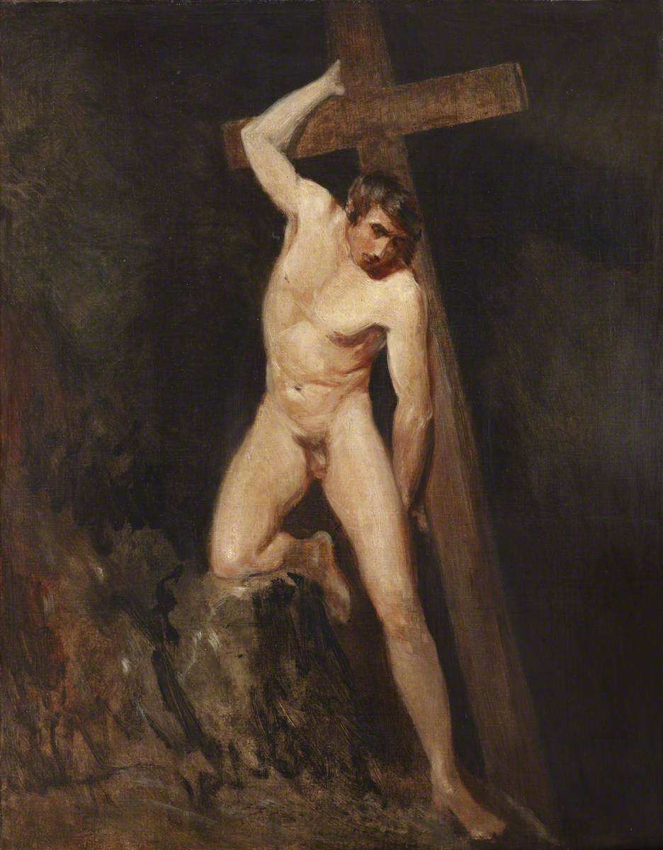 John Constable, Academic Study of a Male Nude in the same Pose as a Figure in Michelangelo’s ‘Last Judgement’ in the Sistine Chapel, Rome