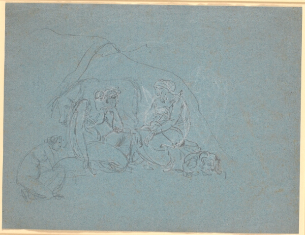 Nicolai Abildgaard, Udkast til scene i Apuleus' "Det gyldne æsel" 4.bog. Røverbandens husholderske fortæller den unge pige myten om Amor og Psyke