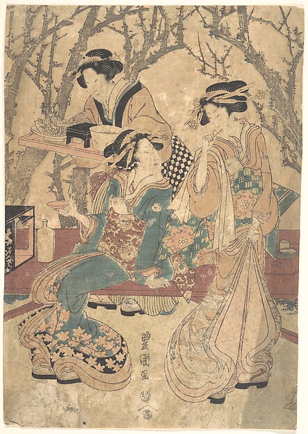 Utagawa Toyokuni I, Three Women Dining Before a Group of Trees