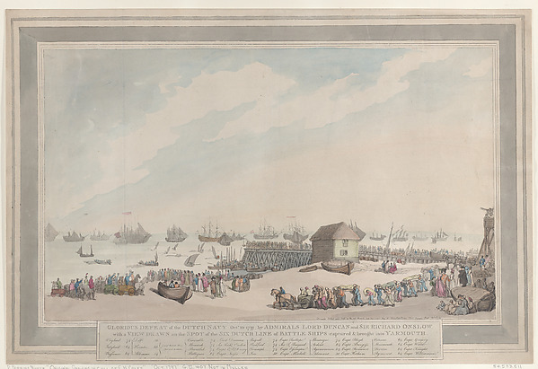 Thomas Rowlandson, Glorious Defeat of the Dutch Navy, Oct. 10, 1797, by Admirals Lord Duncan and Sir Richard Onslow with a View Drawn on the Spot of the Six Dutch Line of Battle Ships captured and brought into Yarmouth