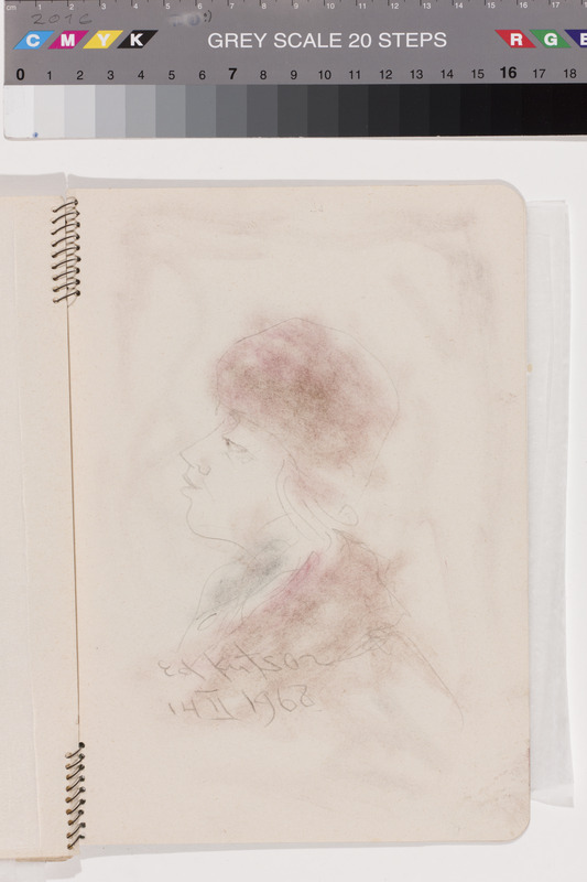 Eduard (autor) Kutsar, Woman with a hat. Sheet of spiral block of drawings