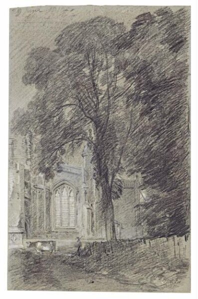 Constable, John (RA), East Bergholt Church: part of the west end seen beyond a group of elms